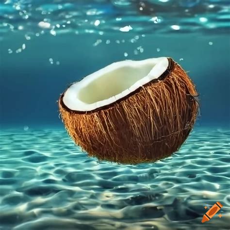 Tropical wallpaper with a coconut in the water on Craiyon