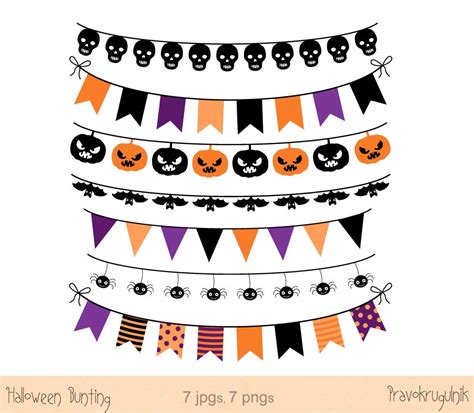 Halloween Banner Clip Art Clipart, Digital Banner Flag Garland Bunting ...