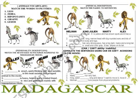 MADAGASCAR 4 EXERCISES IN ONE PAGE. - ESL worksheet by my favorite ...