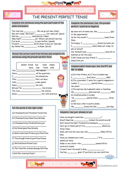 The Present Perfect Tense: English ESL worksheets pdf & doc