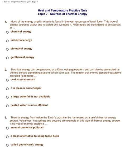 Sources of Thermal Energy