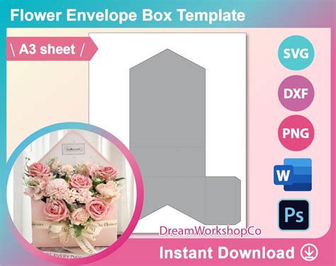 Envelope Template Flower Envelope Box Template Blank | Etsy UK