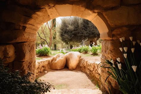 Empty Tomb Carved Out of Rock in a Beautiful Garden Stock Illustration ...