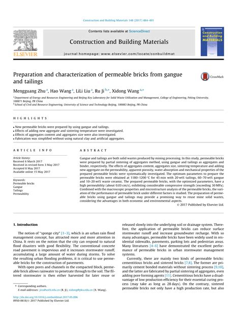 (PDF) Preparation and characterization of permeable bricks from gangue and tailings