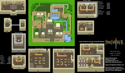 Final Fantasy II 2 (IV 4) - Town of Baron Super Nintendo SNES Map