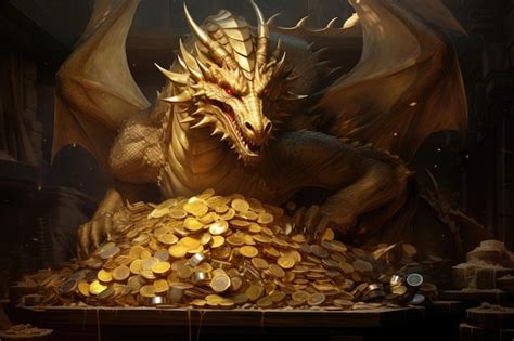 Premium AI Image | Golden dragon and gold coins in the dark The concept of wealth An imposing ...