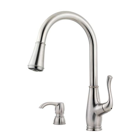 Pfister Sedgwick Single-Handle Pull-Down Sprayer Kitchen Faucet with Soap Dispenser in Stainless ...