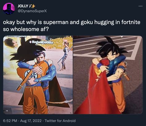 Goku and Superman hugging | Goku In Fortnite | Know Your Meme