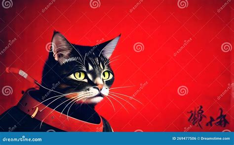 Cat samurai wallpaper stock illustration. Illustration of poster ...