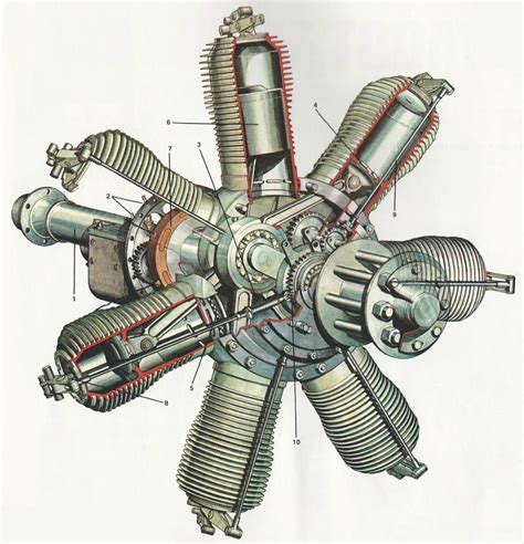 Rotary Airplane Engine Cutaway Drawing in High quality