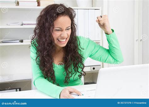 Angry woman with laptop stock photo. Image of hardware - 35737370