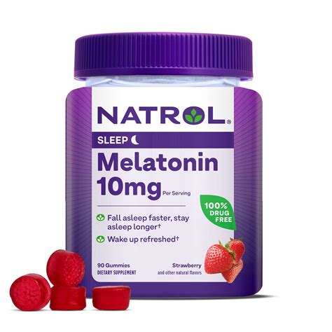 Natrol Melatonin 10mg, Dietary Supplement for Restful Sleep, 90 Strawberry-Flavored Gummies, 45 ...