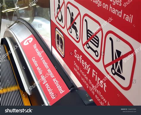 Signs On Escalator Warning Signs Escalator Stock Photo 1366053584 ...