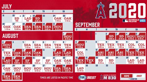 Los Angeles Angels Schedule Printable