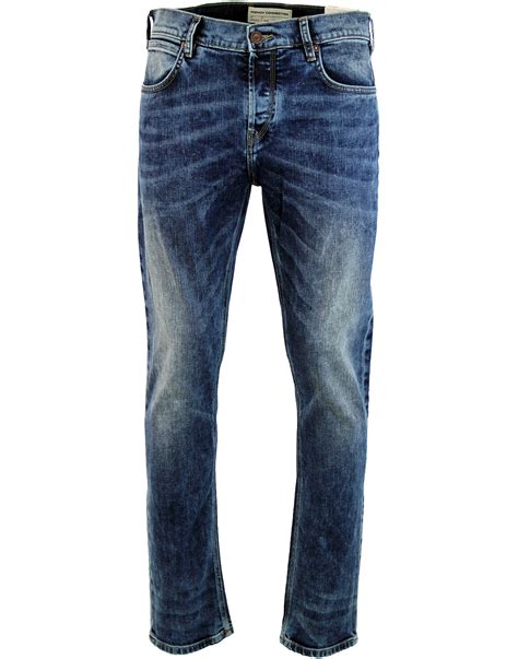 FRENCH CONNECTION Mens Retro Mod Slim Leg Jeans in Light Indigo