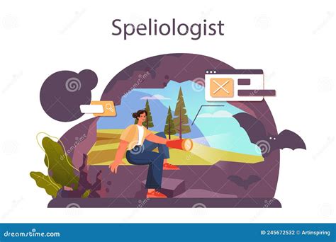 Speleologist Concept. Scientst Exploring Deep Cave with Special Stock ...