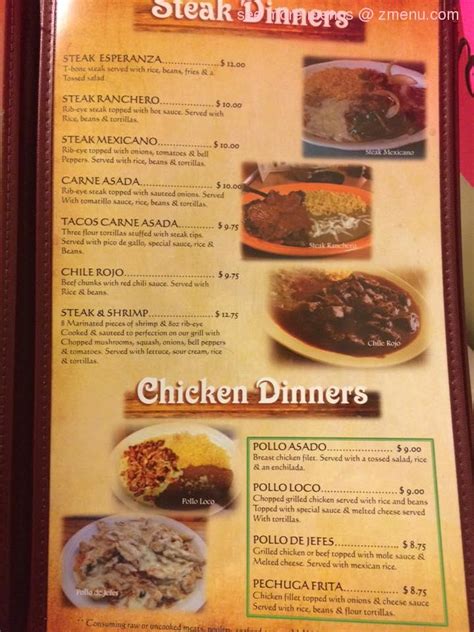 Menu at La Esperanza Mexican Restaurant, Middlesboro, 471 N 12th St