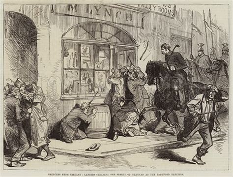 Sketches from Ireland, Lancers clearing the Street of Granard … stock image | Look and Learn