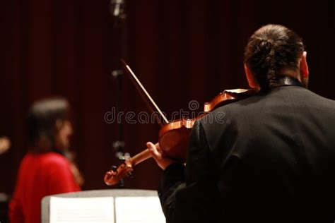 Classical Music. Violinists in Concert. Stringed, Violinist.Closeup of Musician Playing the ...