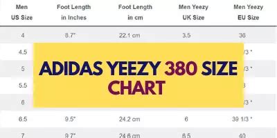 Adidas Yeezy 380 Size Chart and Size Guide (Also vs. Yeezy 350)