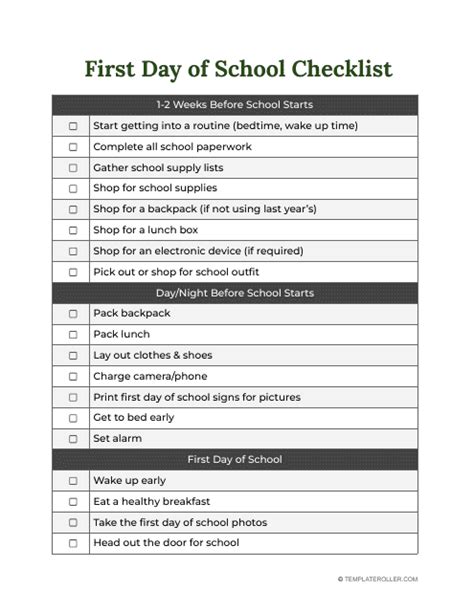 First Day of School Checklist Download Printable PDF | Templateroller