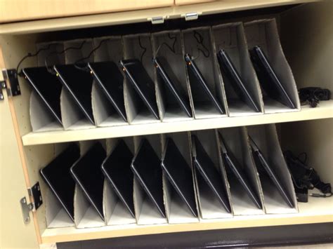 Makeshift laptop or Chromebook organizer, because computer carts are more expensive than the ...