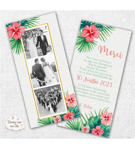 Carte de remerciements mariage - Tropical fleurs / Exotiques Quantité ...