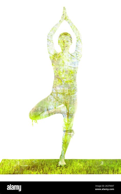 Double exposure image of woman doing yoga asana Stock Photo - Alamy