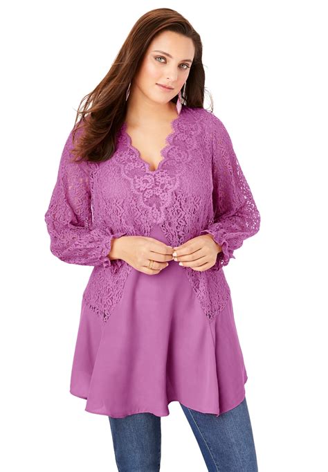 Roaman's Plus Size Lace & Georgette Swing Tunic - Walmart.com