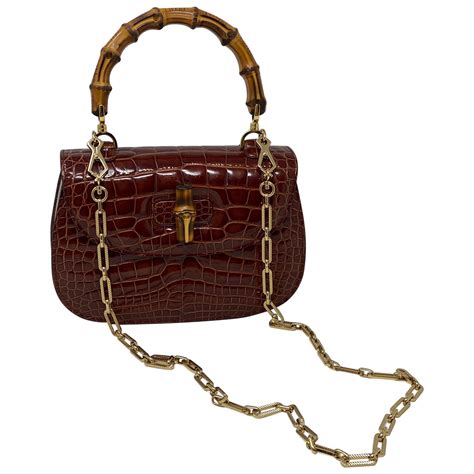 gucci crocodile tote bag with bamboo handle