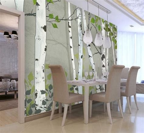 Oil Painting Abstract Birch Trees Wallpaper Wall Mural Hand | Etsy ...