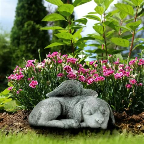 PET DOG MEMORIAL Sleeping Puppy Statue Angel Wings Grave Marker Keepsake $21.99 - PicClick