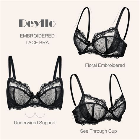 Deyllo Women's Sheer Lace Non Padded Full Cup Underwire Plus Size Bra ...
