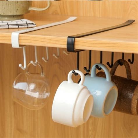 Kitchen 6 Hooks Coffee Cup Mug Holder Under Cabinet Iron Hanging Hooks ...