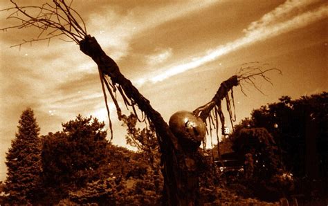 Scarecrow with evil-looking pumpkin head. Sepia-tone. | {Halloween} Howls | Pinterest | Scarecrows