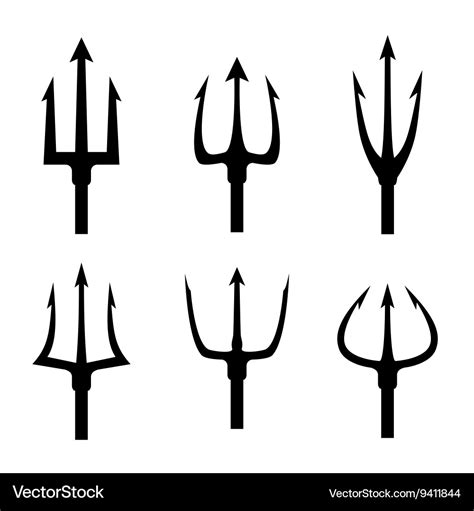 Black trident silhouette set Royalty Free Vector Image