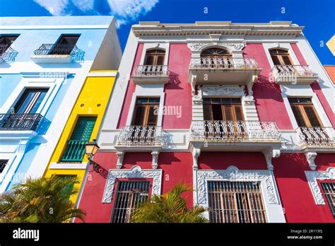 Puerto Rico colorful colonial architecture in historic city center ...