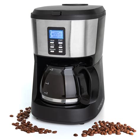Mixpresso 5-Cup Drip Coffee Maker, Automatic Brew Coffee Pot Machine with Built-In Burr Coffee ...