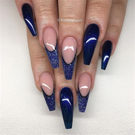 'Midnight blue' & Egenblandad glitter 'blue rain' | Long nail designs, Work nails, Wedding nail ...