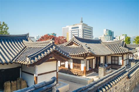 Namsangol Hanok Village At Night In Autumn Seoul South Korea Stock ...