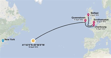 Titanic Route Map 1912