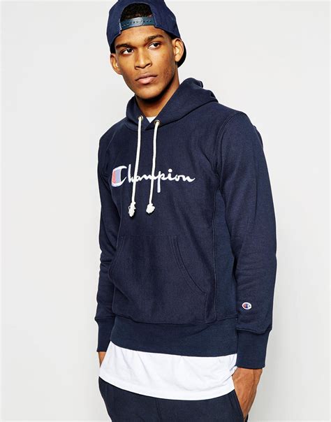 Lyst - Champion Hoodie With Script Logo in Blue for Men