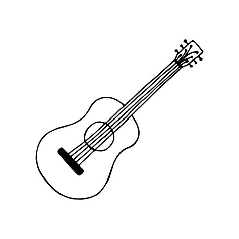 Hand drawn doodle acoustic guitar. Vector clipart. Outline. Musical ...