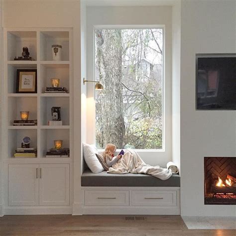 coziest window seat I ever did see - with the perfect built-in and lovely fireplace on either ...