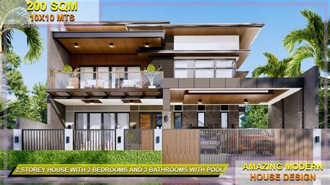 AMAZING MODERN HOUSE DESIGN (10X10) METERS 2 STOREY HOUSE WITH 3 BEDROOMS AND 3 BATHROOMS WITH ...