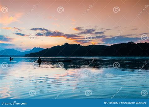 Sunset at Mekong River, Laos. Stock Photo - Image of evening, calm ...