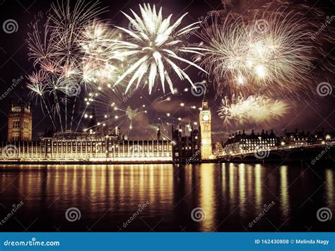 New Year in the City - Big Ben with Fireworks Stock Photo - Image of ...