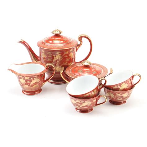 Japanese Kutani Porcelain Tea Set with Crane Motif | EBTH