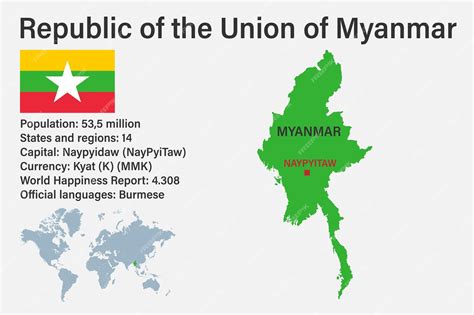 Premium Vector | Highly detailed myanmar map with flag capital and ...