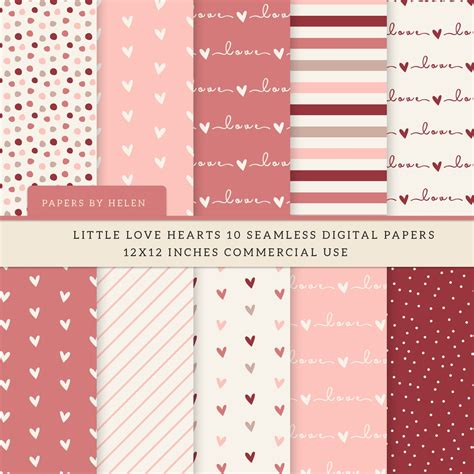 10 Valentine Hearts Seamless Digital Papers Scrapbook Paper - Etsy